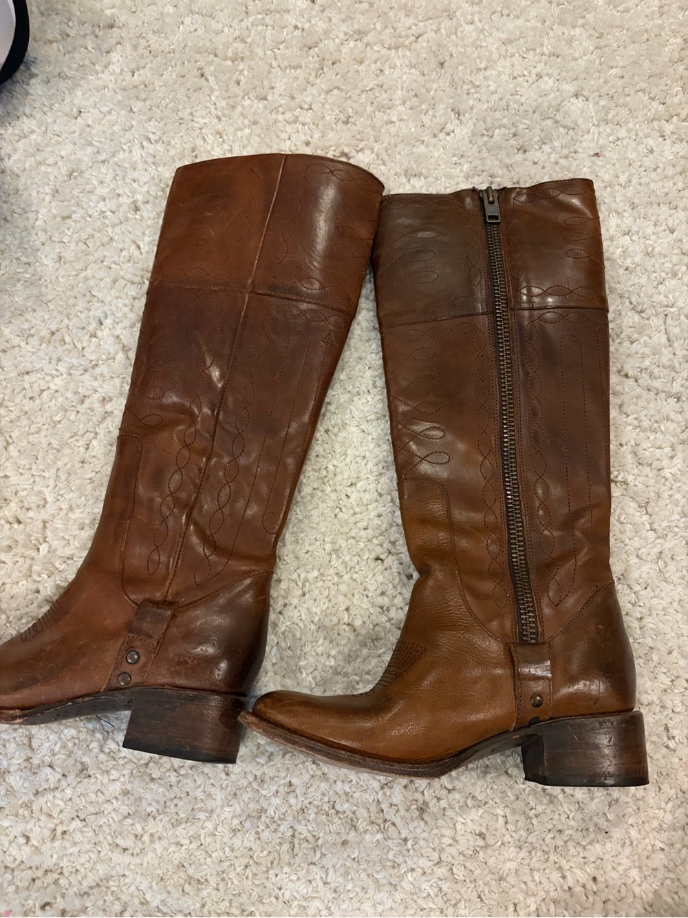 Freebird by Steven Cognac Leather Over-the-Knee Boots with Side Zip